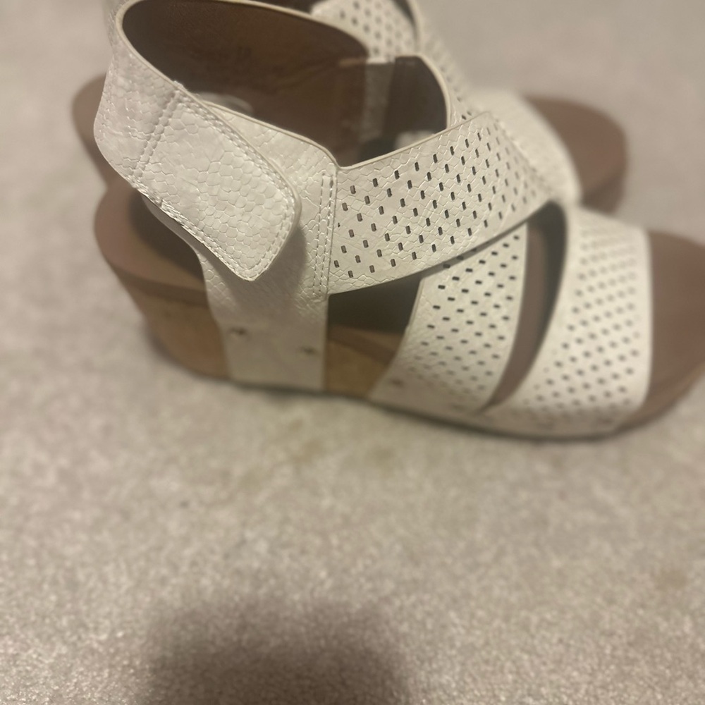 Corkys White Perforated Wedge Sandals